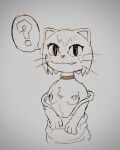  ame_(daisuke_amaya) anthro areola breasts cat_ears_(disambiguation) chest_tuft clothed clothing felid feline felis female fur looking_at_viewer mammal monochrome neck_ring nipples question_mark simple_background source_request speech_bubble studio_pixel tuft unknown_artist whiskers white_body white_fur 