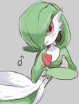  anthro blush chest_spike closed_smile clothing dress elemental_creature flora_fauna gardevoir gender_symbol girly green_body green_hair green_skin hair hi_res humanoid leaning looking_at_viewer male male_symbol nintendo plant pok&eacute;mon pok&eacute;mon_(species) red_eyes simple_background smile solo spikes spikes_(anatomy) symbol touching_chin untaggable_artist video_games white_body white_skin 