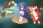  bedding birth_of_venus blanket blonde_hair compass_star_(mlp) cutie_mark detailed_background earth_pony embrace equid equine female feral flower flying friendship_is_magic front_view group hair hasbro hi_res horn horse inspired_by_formal_art male mammal my_little_pony outside pegasus plant pony pumqin purple_hair rarity_(mlp) red_hair rose_(mlp) sassaflash_(mlp) seashell shell standing tree unicorn water wind wings 