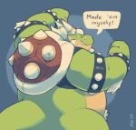  2019 anthro dragon english_text eyes_closed green_body greenendorf humanoid_hands koopa male mario_bros mature_male nintendo overweight overweight_male scalie simple_background solo text video_games 