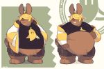  2021 anthro belly brown_body clothing greenendorf hair hair_over_eyes hi_res lagomorph leporid male mammal obese obese_male overweight overweight_male rabbit shirt solo topwear 