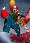  absurd_res anthro blood bodily_fluids canid canine chainsaw christmas clothed clothing deedoss denim female fox friday_the_13th fur hi_res holidays jason_voorhees mammal mask power_tool solo stained_clothing tools 