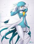  blush chest_spike female gardevoir hi_res humanoid linna_(rilex_lenov) nintendo one_eye_closed pok&eacute;mon pok&eacute;mon_(species) rilex_lenov shiny_pok&eacute;mon solo spikes spikes_(anatomy) video_games wind yellow_eyes 