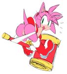  2018 amy_rose anthro anus butt clothing eulipotyphlan female genitals gloves green_eyes handwear hedgehog looking_back mammal pink_body pussy sega simple_background solo sonic_the_hedgehog_(series) video_games watatanza white_background 