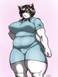  anthro belly big_breasts big_butt black_hair breasts butt camel_toe catti_(deltarune) clothing curvy_figure deltarune domestic_cat ear_piercing ear_ring eyeliner felid feline felis female front_view fur hair hand_behind_back highlights_(coloring) huge_breasts japanese_text kannoie love_handles makeup mammal mascara navel_outline nipple_outline overweight overweight_anthro overweight_female piercing pink_highlights portrait signature simple_background solo standing text thick_thighs three-quarter_portrait tight_clothing tight_dress undertale_(series) video_games voluptuous white_body white_fur wide_hips yellow_sclera 