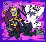  animate_inanimate anthro armpit_hair black_body black_fur body_hair bow_tie claws clothing cuphead_(game) demon demon_humanoid facial_hair footwear for_a_head fur group henchman_(cuphead) horn humanoid imp king_dice male male/male mostly_nude mustache nipples object_head pubes purple_body purple_nipples socks spade_tail the-alfie-incorporated the_devil_(cuphead) video_games white_body wings 