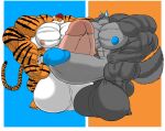  abs absurd_res alex_(furryartcollector) anthro balls big_balls big_muscles big_penis canid canine canis digital_media_(artwork) duo erection felid genitals hair hi_res huge_balls huge_muscles huge_penis humanoid_genitalia humanoid_penis hyper hyper_balls hyper_genitalia hyper_muscles hyper_penis jack_(psychoticwalrus) looking_at_another male male/male mammal muscular muscular_anthro muscular_male nipples nude omegamask pantherine pecs penis red_hair simple_background smile tiger wolf 