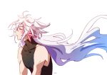  1boy androgynous bishounen black_shirt blue_hair blush closed_eyes facing_to_the_side fate/grand_order fate_(series) heeparang long_hair merlin_(fate) messy_hair multicolored_hair petals purple_hair shirt silver_hair sleeveless sleeveless_shirt white_background 
