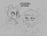  2022 anthro big_ears clothed clothing confusion dialogue duo female flauschdraws giant_panda goblin humanoid iza_(flauschdraws) mammal monochrome short_stack smoking ursid vehicle weapon 