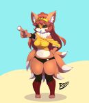 absurd_res anthro baggy_clothing canid canine clothing eyewear female fox generation_1_pokemon gesture glasses hat headgear headwear hi_res leggings legwear lifeguard mammal multi_tail nintendo panties pointing pokemon pokemon_(species) renin_(artist) solo sunglasses tail thick_thighs underwear valeria_(krixzenz) vulpix whistle