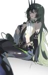  1girl :p absurdres bare_shoulders black_dress black_gloves breasts crown dress earrings gloves green_eyes green_hair highres honkai_(series) honkai_impact_3rd jewelry long_hair looking_at_viewer mobius_(honkai_impact) qtian simple_background single_earring sketch smile solo tongue tongue_out white_background 