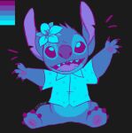 2016 4_fingers alien aloha_shirt ambiguous_gender anthro biped blue_body blue_fur bottomless bottomless_anthro claws clothed clothing color_swatch digital_drawing_(artwork) digital_media_(artwork) disney experiment_(lilo_and_stitch) finger_claws fingers flat_colors flower_on_head front_view fur grey_background head_tuft iynxfang lilo_and_stitch looking_at_viewer male_(lore) notched_ear open_mouth open_smile pattern_clothing pattern_shirt pattern_topwear pawpads purple_eyes purple_nose purple_pawpads restricted_palette shirt simple_background sketch smile solo stitch_(lilo_and_stitch) toe_claws topwear tuft