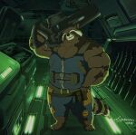 2018 anthro artist_name biceps big_muscles clothed clothing digital_media_(artwork) guardians_of_the_galaxy hi_res male mammal marvel muscular muscular_anthro muscular_male procyonid raccoon rocket_raccoon solo weapon xxsparcoxx