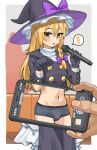  1boy 1other absurdres black_gloves black_jacket blonde_hair blush bo_(bocky0w0) bow braid briefs brown_eyes bulge buttons commentary_request cookie_(touhou) cowboy_shot genderswap genderswap_(ftm) gloves grey_male_underwear hair_between_eyes hair_bow hat hat_bow highres holding holding_microphone holding_phone jacket kirisame_marisa long_bangs long_hair looking_at_viewer male_focus male_underwear microphone open_mouth otoko_no_ko petticoat phone purple_bow rei_(cookie) revealing_layer shirt single_braid solo_focus spoken_notice_lines touhou turtleneck underwear white_shirt witch_hat 