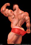  1boy ass back back_focus bad_id bad_pixiv_id bara beard black_background butt_crack cowboy_shot facial_hair flexing looking_at_viewer looking_back male_focus male_underwear male_underwear_pull mature_male mohawk muscular muscular_male profile pulled_by_self randombaradude red_male_underwear scar scar_on_arm scar_on_back scar_on_leg scar_on_shoulder simple_background smile solo street_fighter teeth thick_beard thick_mustache thick_thighs thighs topless_male underwear underwear_only zangief 
