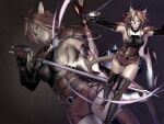  1girl adventurer_(ff11) animal_ear_fluff animal_ears armor black_gloves breasts cat_ears cat_girl cat_tail elbow_gloves facial_mark final_fantasy final_fantasy_xi fingerless_gloves gloves grey_headband headband highres holding holding_sword holding_weapon medium_breasts mithra_(ff11) no_bra no_eyebrows parted_lips red_armor red_gloves red_hair red_shorts scorpion_harness short_hair short_shorts shorts shoulder_armor sideboob smile sword tail thighhighs two-tone_gloves weapon whisker_markings white_eyes yuccoshi 