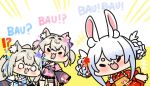  !? 3girls :3 :d absurdres animal_ear_fluff animal_ears blonde_hair blue_hair blush chibi commentary_request dog_ears dog_girl double_bun fuwawa_abyssgard fuwawa_abyssgard_(new_year) gooster hair_bun highres hololive hololive_english long_sleeves mococo_abyssgard mococo_abyssgard_(new_year) multicolored_hair multiple_girls o_o obi pink_hair rabbit_ears rabbit_girl sash siblings smile solid_eyes streaked_hair twins usada_pekora usada_pekora_(new_year) 