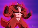2018 abs anthro artist_name basil_(dragon_ball) canid canine canis clothing dragon_ball dragon_ball_super featureless_crotch gloves handwear male mammal muscular muscular_anthro muscular_male neck_tuft powering_up solo tuft wolf xxsparcoxx