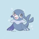  animal_focus artist_name black_eyes blue_background blue_skin bright_pupils colored_skin commentary_request forked_tail highres iwasi_29 no_humans open_mouth pokemon pokemon_(creature) popplio sea_lion simple_background smile snout tail twitter_username 