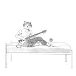 anthro azariah_(drills_out) bass_guitar bed bovid caprine clothing digital_media_(artwork) digitigrade drills_out felid feline furniture goat guitar hybrid male mammal musical_instrument on_bed pajamas paws playing_bass playing_guitar playing_music plucked_string_instrument solo string_instrument