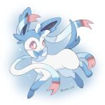  alternate_color animal_focus artist_name blue_bow bow bright_pupils commentary_request highres iwasi_29 no_humans pink_eyes pokemon pokemon_(creature) prehensile_ribbon shiny_pokemon simple_background sylveon tail twitter_username two-tone_bow white_background white_bow white_fur 