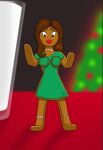 2019 after_transformation animate_inanimate brown_eyes brown_hair christmas christmas_tree clothing cookie digital_drawing_(artwork) digital_media_(artwork) dress erica-doll female female_focus food food_creature freckles frosting gingerbread_man glass_of_milk green_clothing green_dress green_topwear hair hi_res holidays humanoid milk plant signature solo standing topwear tree