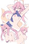  1girl absurdres animal_ear_fluff animal_ears breasts collarbone fate/extra fate_(series) fox_ears fox_girl fox_tail highres large_breasts long_hair looking_at_viewer multiple_views navel nipples nude open_mouth pink_hair tail tamamo_(fate) tamamo_no_mae_(fate/extra) wisespeak yellow_eyes 