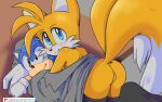  2021 2_tails anthro backsack balls blue_eyes butt canid canine digital_media_(artwork) fox fur genitals hi_res looking_back male mammal miles_prower mostly_nude multi_tail pepamintop plushie sega solo sonic_the_hedgehog sonic_the_hedgehog_(series) video_games yellow_body yellow_fur young 