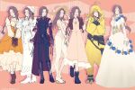  1girl aerith_gainsborough aerith_gainsborough_(chocobo_suit) aerith_gainsborough_(fairy_of_snowfall) aerith_gainsborough_(garnet&#039;s_gown) aerith_gainsborough_(prism_dress) aerith_gainsborough_(rosy_battle_suit) aerith_gainsborough_(sunny_robe) animal_hood bangle bare_shoulders belt bikini bird_hood black_bodysuit black_choker black_footwear blue_flower blue_rose bodysuit boots bracelet breasts brown_belt brown_footwear brown_gloves cable_knit cape cardigan chocobo choker cleavage_cutout closed_mouth clothing_cutout coat cosplay cropped_jacket crystal demi_co detached_sleeves dress dress_flower final_fantasy final_fantasy_vii final_fantasy_vii_ever_crisis final_fantasy_vii_remake fingerless_gloves flower flower_choker full_body fur-trimmed_coat fur_trim garnet_til_alexandros_xvii garnet_til_alexandros_xvii_(cosplay) gloves gold_trim green_eyes hair_ribbon halter_dress halterneck hands_on_own_chest happy_birthday hat high-low_skirt highres holding holding_flower hood jacket jewelry juliet_sleeves lily_(flower) long_coat long_dress long_sleeves looking_at_viewer low_ponytail medium_breasts midriff multiple_views official_alternate_costume onesie open_mouth orange_dress parted_lips pendant pink_background pink_bikini pink_dress pink_ribbon plunging_neckline puffy_long_sleeves puffy_sleeves red_cape red_jacket red_sleeves ribbon rose sandals see-through see-through_sleeves short_sleeves smile straw_hat sun_hat swimsuit tiara toeless_footwear underbust v_arms waist_cape white_belt white_cardigan white_coat white_dress white_footwear white_fur white_gloves white_headwear white_sleeves winter_clothes winter_coat yellow_flower 