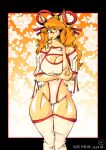 abstract_background anthro bedroom_eyes big_breasts blush breasts canid canine ceroba_(undertale_yellow) clothed clothing female flirting_look flower fox hair hand_on_chin hi_res huge_breasts long_hair mammal narrowed_eyes orange_hair plant revealing_outfit ring_(jewelry) seductive skimpy solo thick_thighs thinking undertale_(series) undertale_yellow yanisp5