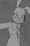 anthro arcade_machine bow_ribbon dated eyebrows eyelashes female five_nights_at_freddy&#039;s hi_res icefairy64 lagomorph leporid mammal monochrome open_mouth open_smile rabbit scottgames signature sketch smile solo stitch_(sewing) teeth unfinished vanny_(fnaf) whiskers