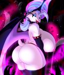 anthro areola bat big_breasts big_butt bludraconoid blue_eyes breasts butt clothing hi_res huge_breasts legwear mammal membrane_(anatomy) membranous_wings nipples pupils slit_pupils solo thick_thighs thigh_highs thong tongue tongue_out underwear wings