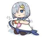  baby_bottle bib black_pantyhose blue_eyes bottle commentary_request feeding grey_hair grey_sailor_collar grey_skirt hair_ornament hair_over_one_eye hairclip hama!_(3toshinhmkz) hamakaze_(kancolle) holding holding_bottle kantai_collection neckerchief no_nose pantyhose pleated_skirt sailor_collar school_uniform serafuku short_hair simple_background skirt stuffed_animal stuffed_shark stuffed_toy white_background yellow_neckerchief 