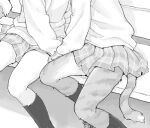  2girls bad_drawr_id bad_id bench furry furry_female greyscale holding_hands implied_kiss kikurage_(crayon_arts) kneehighs long_sleeves lower_body monochrome multiple_girls oekaki original plaid plaid_skirt shirt sitting skirt socks tail yuri 