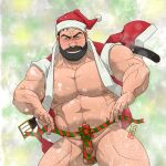  1boy bara bare_pectorals beard blush christmas connected_beard cowboy_shot erection facial_hair full_beard gift_wrapping hairy hat kumao-caffe large_pectorals looking_at_viewer male_focus mature_male muscular muscular_male nipples old old_man original pectorals pubic_stubble red_headwear robot_penis santa_costume santa_hat short_hair snowing solo sparse_arm_hair sparse_chest_hair sparse_navel_hair strongman_waist thick_beard thick_eyebrows thick_leg_hair thick_mustache thick_thighs thighs wrinkled_skin 