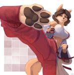 2024 5_fingers absurd_res anthro canid canine clothed clothing digital_media_(artwork) eyebrows feet female fingers foot_focus hair hi_res looking_at_viewer mammal pawpads rz54 solo toes