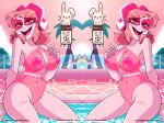  absurdres heart heart-shaped_pupils highres milkybunny miss_heed non-web_source pink_hair seductive_smile see-through_swimsuit smile symbol-shaped_pupils translucent translucent_swimsuit villainous 