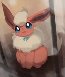 2024 3_toes ambiguous_gender blue_eyes digital_media_(artwork) digitigrade eeveelution feet feral flareon fluffy fur generation_1_pokemon nagasaki_wonderful_polyester neck_tuft nintendo paws pokemon pokemon_(species) quadruped red_body red_fur sitting solo tail tan_body tan_fur toes tuft