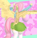 3d_(artwork) anthro big_breasts breasts butt choker clothing digital_media_(artwork) ear_piercing ear_ring equid equine feathered_wings feathers female fluttershy_(mlp) friendship_is_magic hair hasbro hi_res horse ik_related jewelry looking_at_viewer mammal multicolored_hair my_little_pony necklace nipples pegasus piercing pink_hair pony rear_view ring_piercing side_boob simple_background smile solo tail wings yellow_body