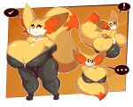 anthro big_breasts big_butt biped breasts butt clothed clothing dialogue eyelashes female fennekin fur generation_6_pokemon gin-blade hi_res huge_breasts huge_butt niki_(dofunut) nintendo pokemon pokemon_(species) pupils skinsuit smile speech_bubble text thick_thighs tight_clothing