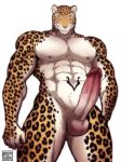 anthro big_pecs big_penis birthmark felid genitals hi_res huge_pecs huge_penis jaguar looking_down male mammal maririn markings muscular muscular_male pantherine pecs penis smile solo tobias_fretchman vein veiny_penis