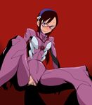  black_hair blue_eyes censored cl-55 glasses makinami_mari_illustrious neon_genesis_evangelion plugsuit pussy 