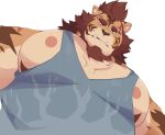 2024 after_class annoyed anthro areola beard blue_clothing blue_eyes blue_shirt blue_tank_top blue_topwear brown_hair bweno_v clothing cross-popping_vein facial_hair felid fur hair larger_anthro larger_male lars_(after_class) low-angle_view male mammal meme muscular muscular_anthro muscular_male nipples orange_body orange_fur pantherine pecs shirt size_difference solo striped_body striped_fur stripes tank_top tiger topwear