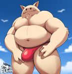 anthro bulge chest_tuft clothed clothing elfein final_fantasy final_fantasy_vii hi_res male mammal mog_(final_fantasy) moogle mostly_nude mostly_nude_male musclegut muscular solo square_enix tenting thong thong_only topless tuft underwear underwear_only