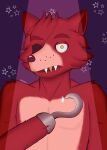 2024 absurd_res animatronic anthro azusagp canid canine digital_media_(artwork) eye_patch eyewear five_nights_at_freddy&#039;s fox foxy_(fnaf) fur hi_res hook machine male mammal red_body red_fur robot scottgames simple_background solo stage_lights