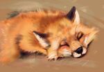 2023 absurd_res ambiguous_gender black_markings black_nose black_whiskers blush canid canine detailed detailed_fur digital_media_(artwork) digital_painting_(artwork) eyes_closed feral fox fur hi_res inner_ear_fluff lying mammal markings on_front orange_body orange_fur pink_blush realistic realistic_feral red_fox shaded simple_background sleeping snout solo tan_background tansydrawsnsfw true_fox tuft whiskers white_inner_ear_fluff