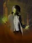  a_story_with_a_known_end anthro bone chemicals cloak clothing digital_media_(artwork) green_body green_skin grey_hair hair looking_at_viewer male neon-serpent skull solo undead webcomic zombie 