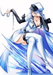  1girl akame_ga_kill! bad_anatomy boots breasts chain cleavage cluseller collarbone crossed_legs esdeath high_heel_boots high_heels highres large_breasts long_hair smile solo thigh_boots thighhighs white_footwear 