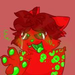 1:1 ahegao anthro applecore_(rr34ass) blush bodily_fluids brown_eyes crying domestic_cat felid feline felis fur gesture green_body green_eyes green_fur green_mouth green_paws hair hand_gesture hi_res looking_pleasured male mammal open_mouth red_body red_fur red_hair roblox s4torarepotenet solo tears v_sign