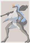 2022 2_toes anthro areola big_breasts biped blue_nipples breasts crystal crystal_snail_(elden_ring) digital_media_(artwork) digitigrade elden_ring feet female forked_tongue fromsoftware gastropod genitals grey_body hand_on_hip hi_res mace melee_weapon mollusk nipples pussy returnaddress simple_background snail solo standing tan_background toes tongue tongue_out video_games weapon white_body 